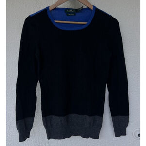Lauren Ralph Lauren 100% Cashmere Pullover Size Medium Colorblock Soft Knit Luxe
